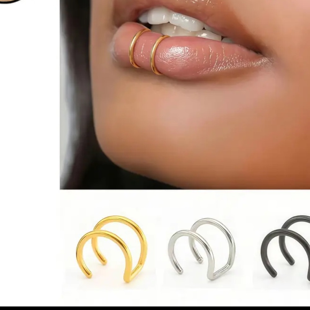 Single silver no piercing required lip ring